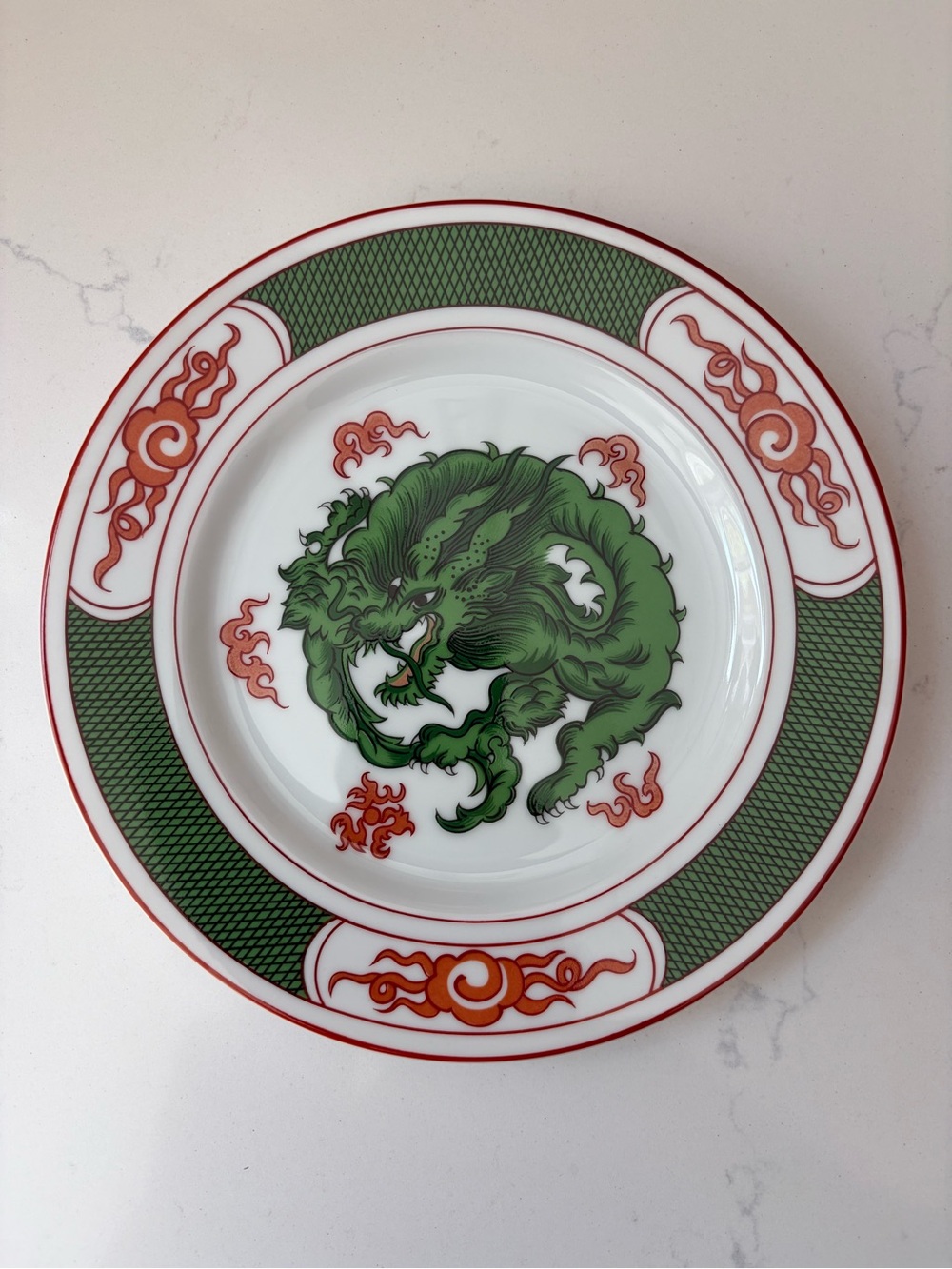 Fitz and Floyd Green and Red Dragon Porcelain Dinner Plate